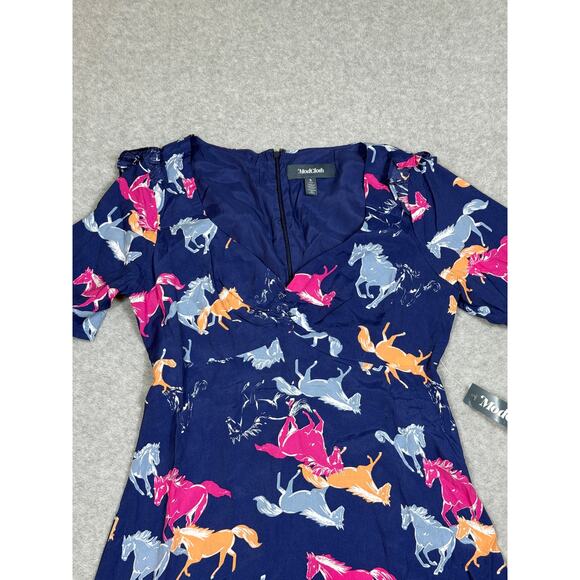 Modcloth Womens Size S Blue Horses Neon Stampede Mini Dress - Picture 6 of 10